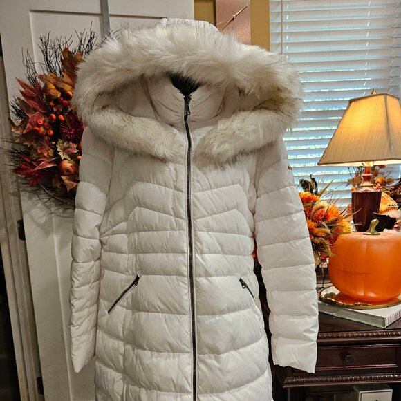 Laundry By Shelli Segal Faux Fur Trim Hood Puffer Down Coat White, XXL - Picture 1 of 12